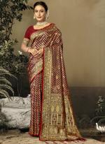 Sattin Silk Red Wedding Wear Weaving Saree